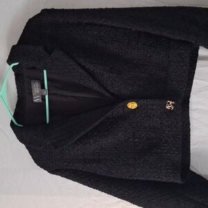 Vintage Black Textured Blazer, Cropped with Gold Buttons, Jason Bolden, 12, NWOT
